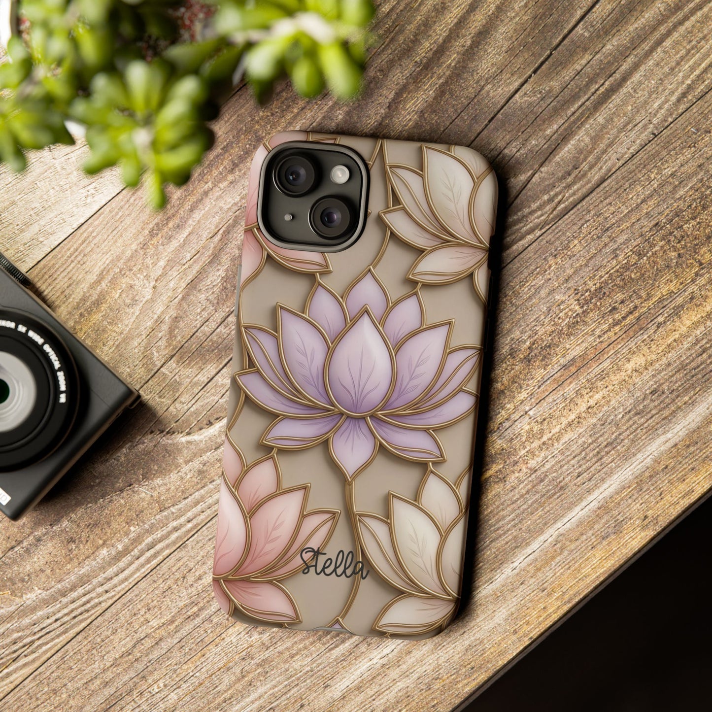 Personalized Lotus Floral Stained Glass Effect Tough Phone Case