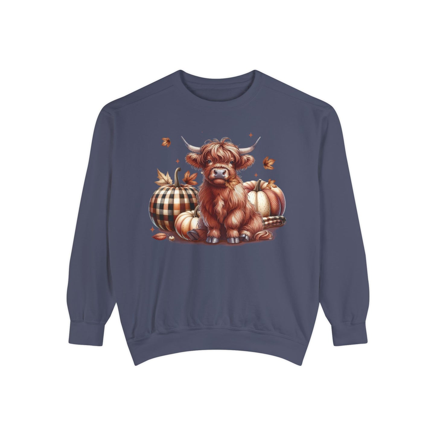 Autumn Highland Cow Charm Unisex Garment-Dyed Sweatshirt