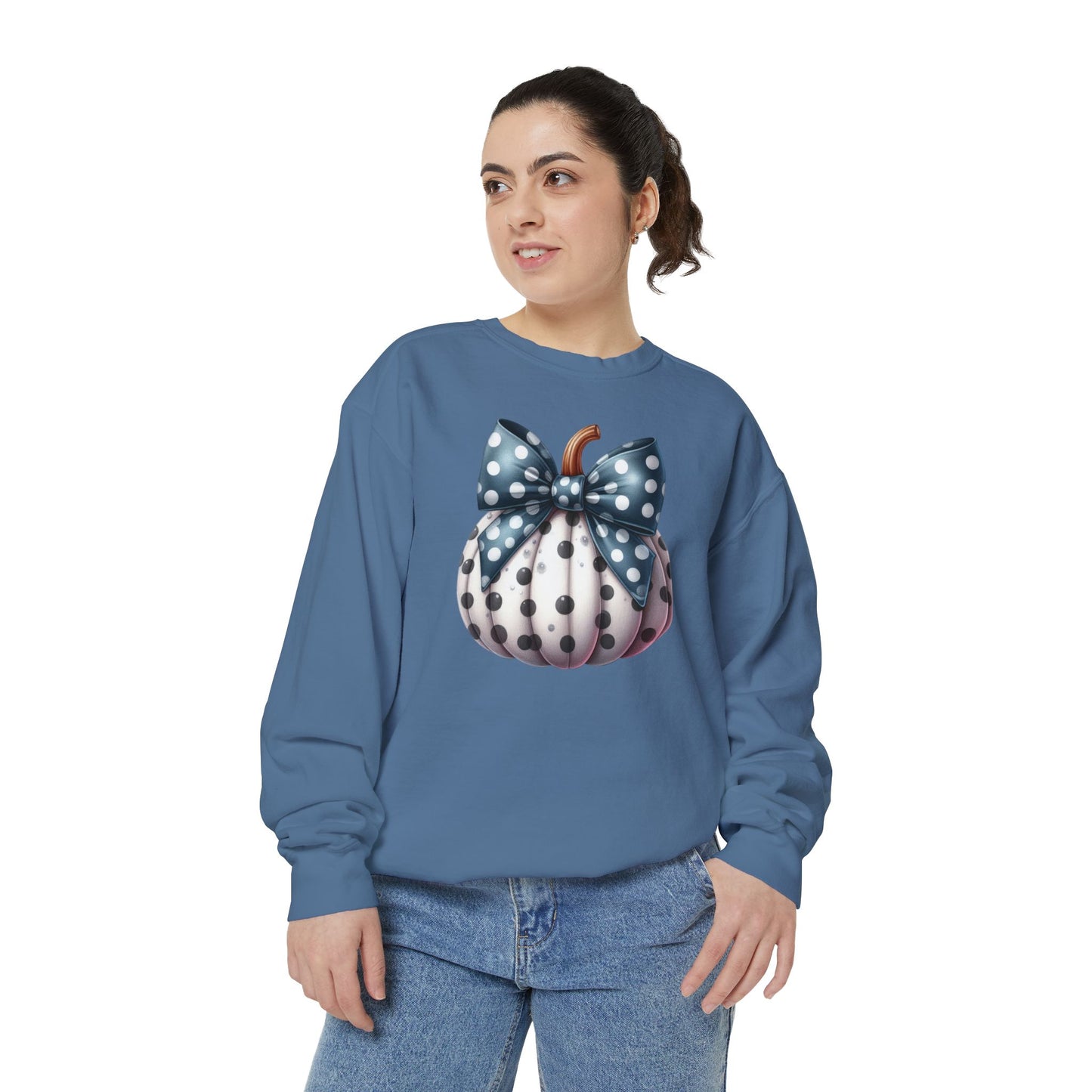 Polka Dot Pumpkin Charm Unisex Garment-Dyed Sweatshirt