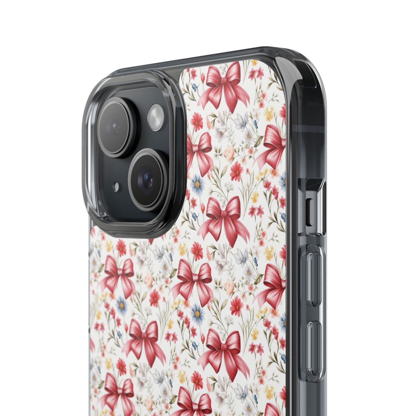 Personalized Rosette Coquette Floral Bow Clear iPhone, Samsung Cases — Custom Name Phone Cover