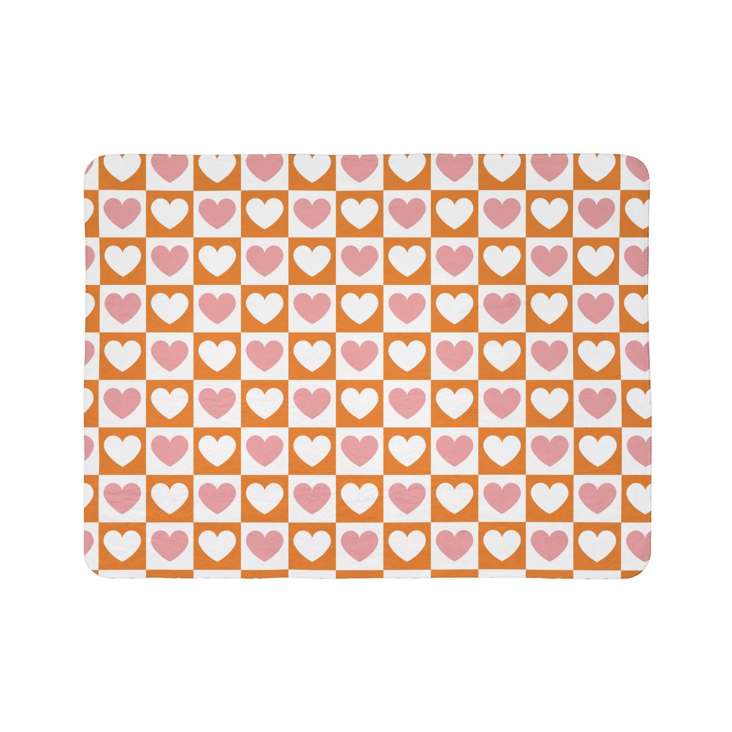 Retro Heart Check Fleece Throw (Pink & Peach) Sherpa Blanket — Gift for Her and Gift for Him