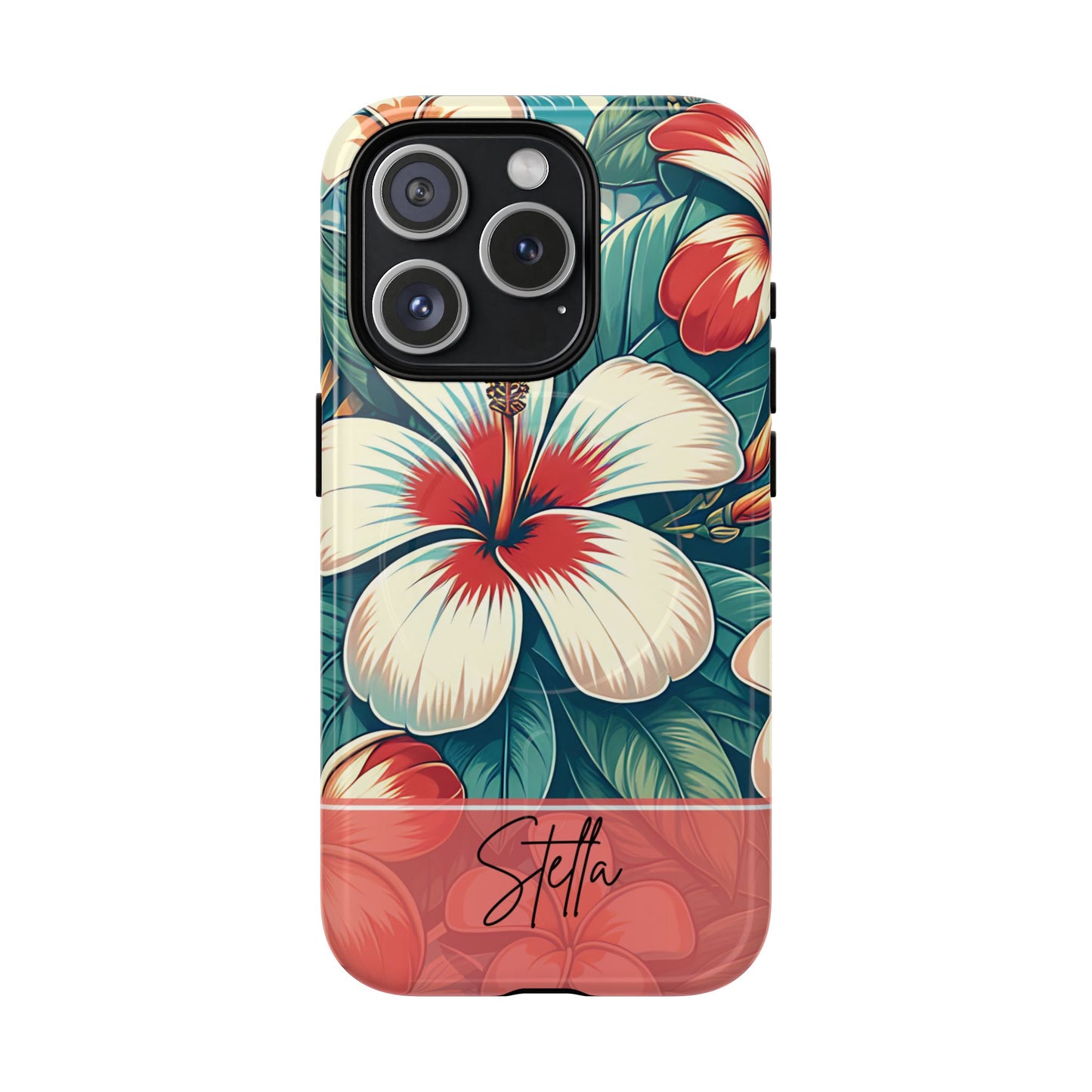 Tough Floral Phone Case, Tropical Hibiscus Design, Gift for Her, Summer Accessory, Customizable Phone Cover