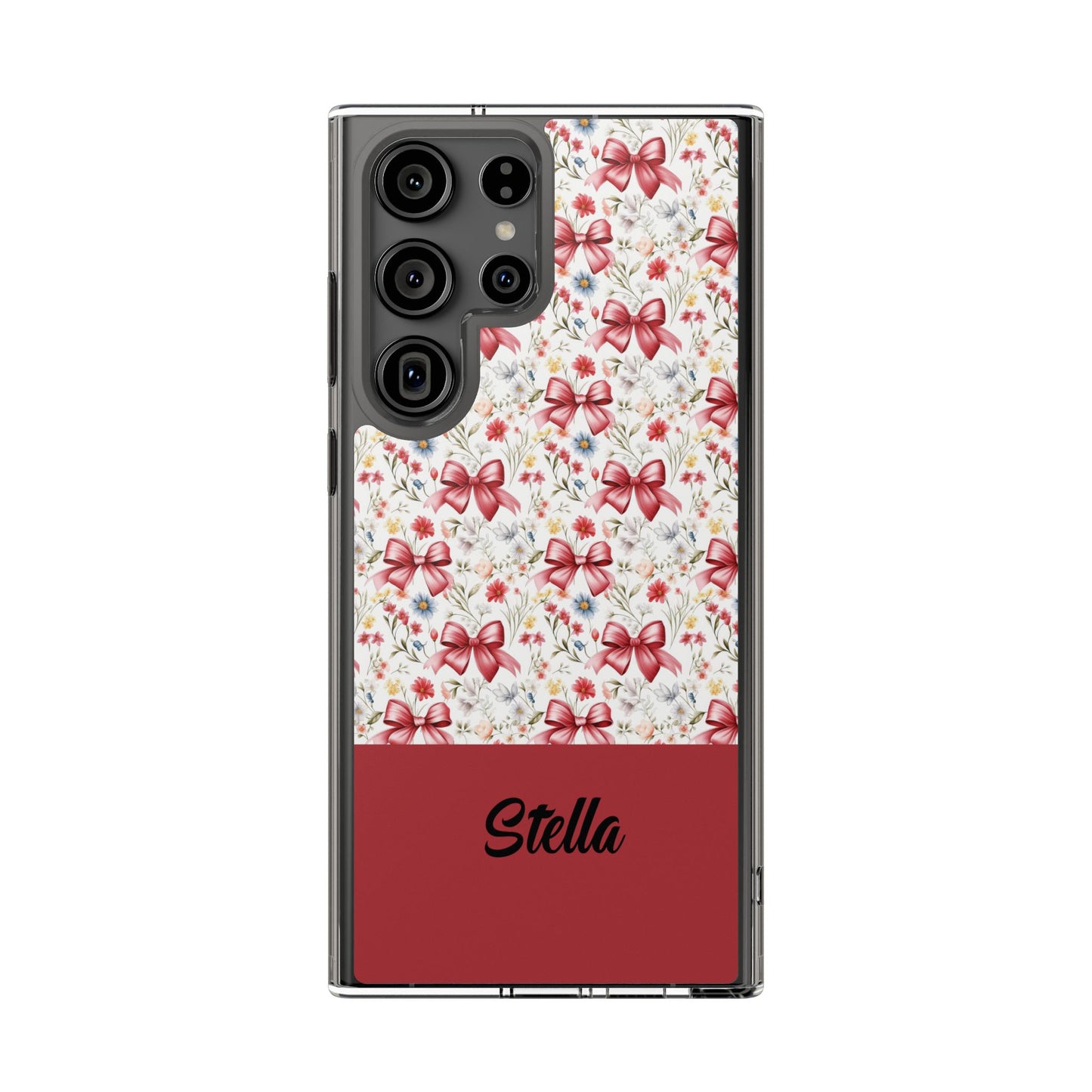 Personalized Rosette Coquette Floral Bow Clear iPhone, Samsung Cases — Custom Name Phone Cover