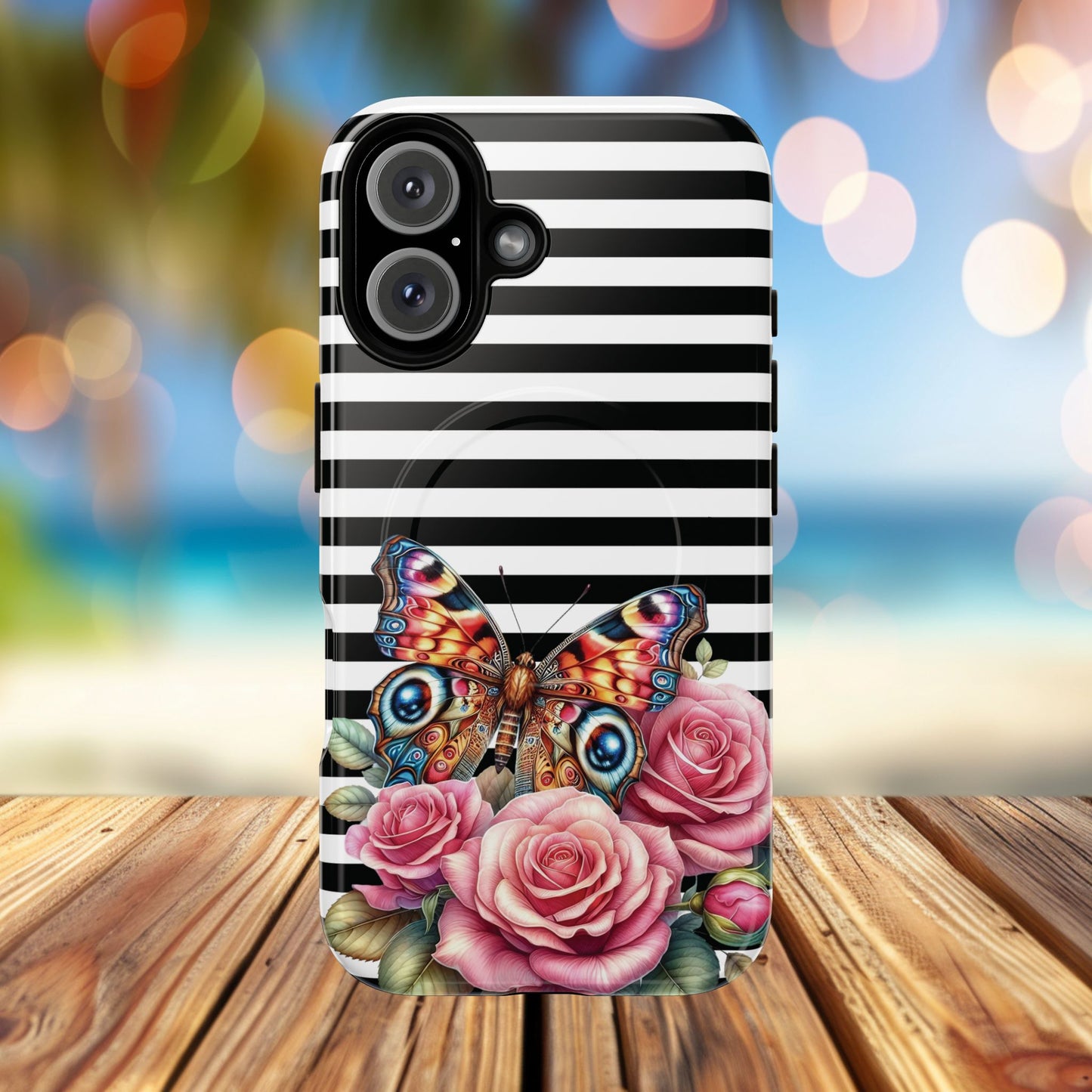 Butterfly & Roses Tough iPhone Magnetic Case, Floral iPhone Cover, Nature-Inspired, Gift for Her, Trendy Accessories