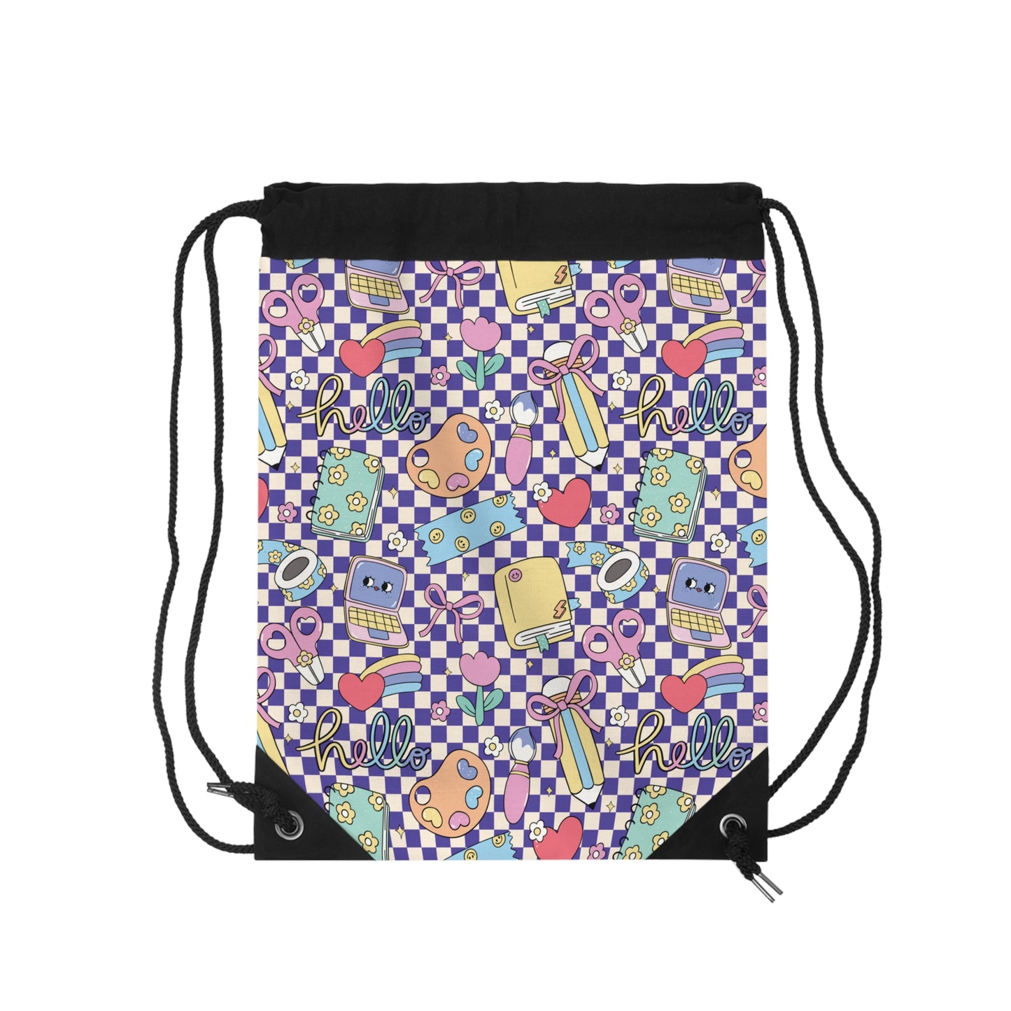 Composition Purple Doodle Daydream Book Inspired Colorful ABC Drawstring Bag | Personalized College Ruled Tote | Kids School Gear | Fun Gym Sack | Back to School Accessory