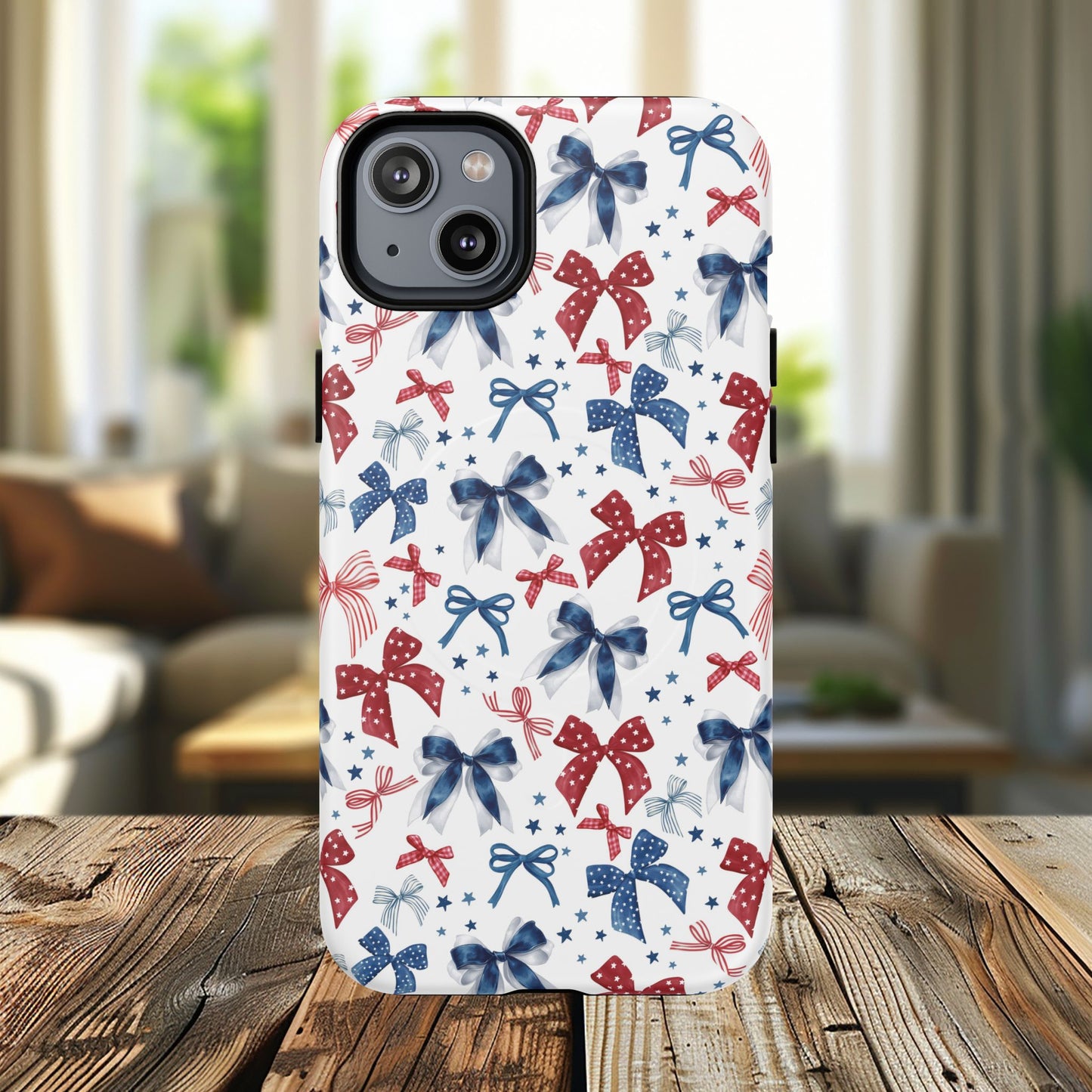 Patriotic Coquette Tough iPhone Magnetic Case, Stylish Gift for Her, Summer Celebrations, Cute Bow Design