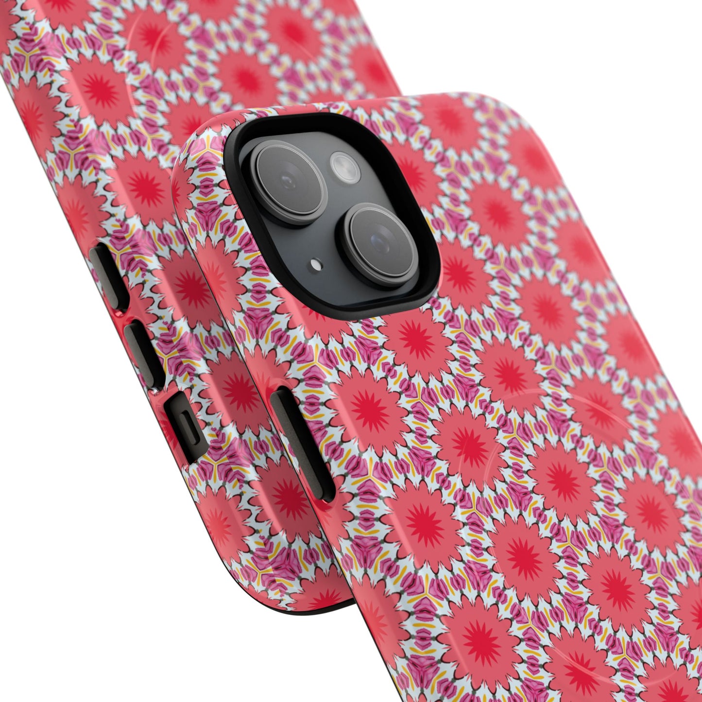 Roseburst Mosaic Vibrant Flower Pattern iPhone Case, Stylish iPhone Cover, Tough Magnetic Case, Floral Gift, Trendy Accessory for Her