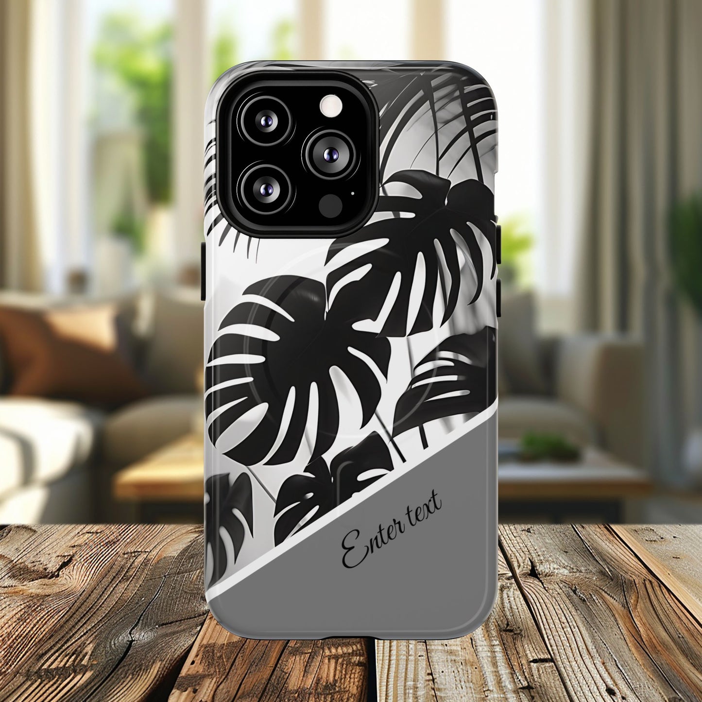 Personalized Monochrome Monstera Tropical Phone Case - Tough Magnetic MagSafe® Cases, Gifts for Nature Lovers, Stylish Phone Accessories, Gifts for Her.