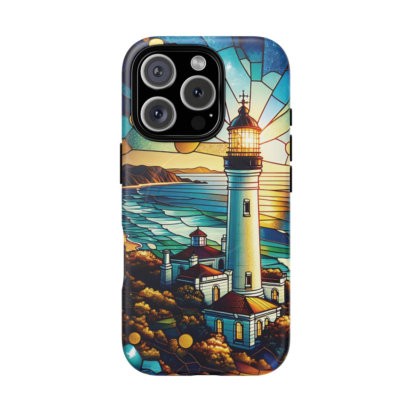 Stained Glass Lighthouse Phone Case - Tough Magnetic Cases, Unique Gifts for Nature Lovers, Beach Vibes, Travel Accessories, Coastal Decor