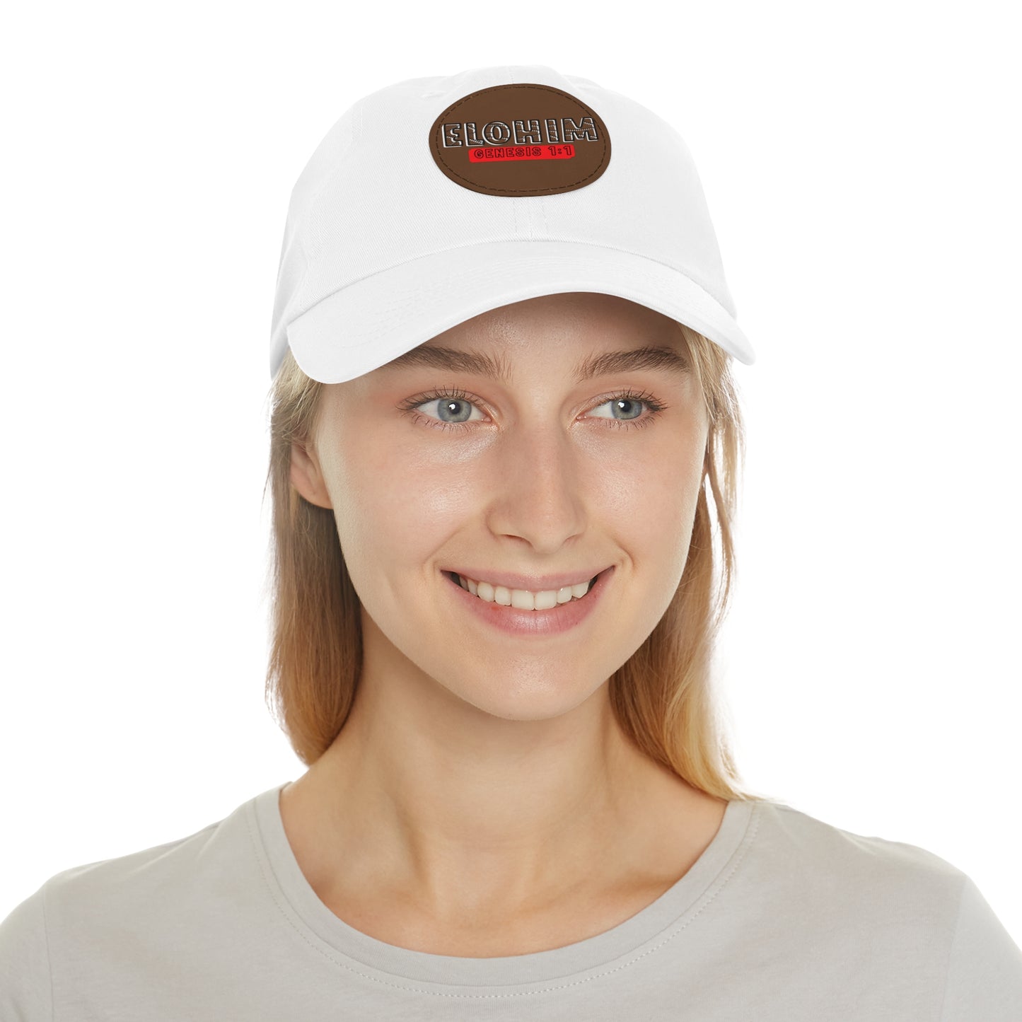 'ELOHIM, GENESIS 1:1- Stylish Dad Hat with Leather Patch | a Unisex Gift, Casual Wear, Summer Accessory, Unique Outdoor Cap, Adjustable Sun Hat, Christian Gift
