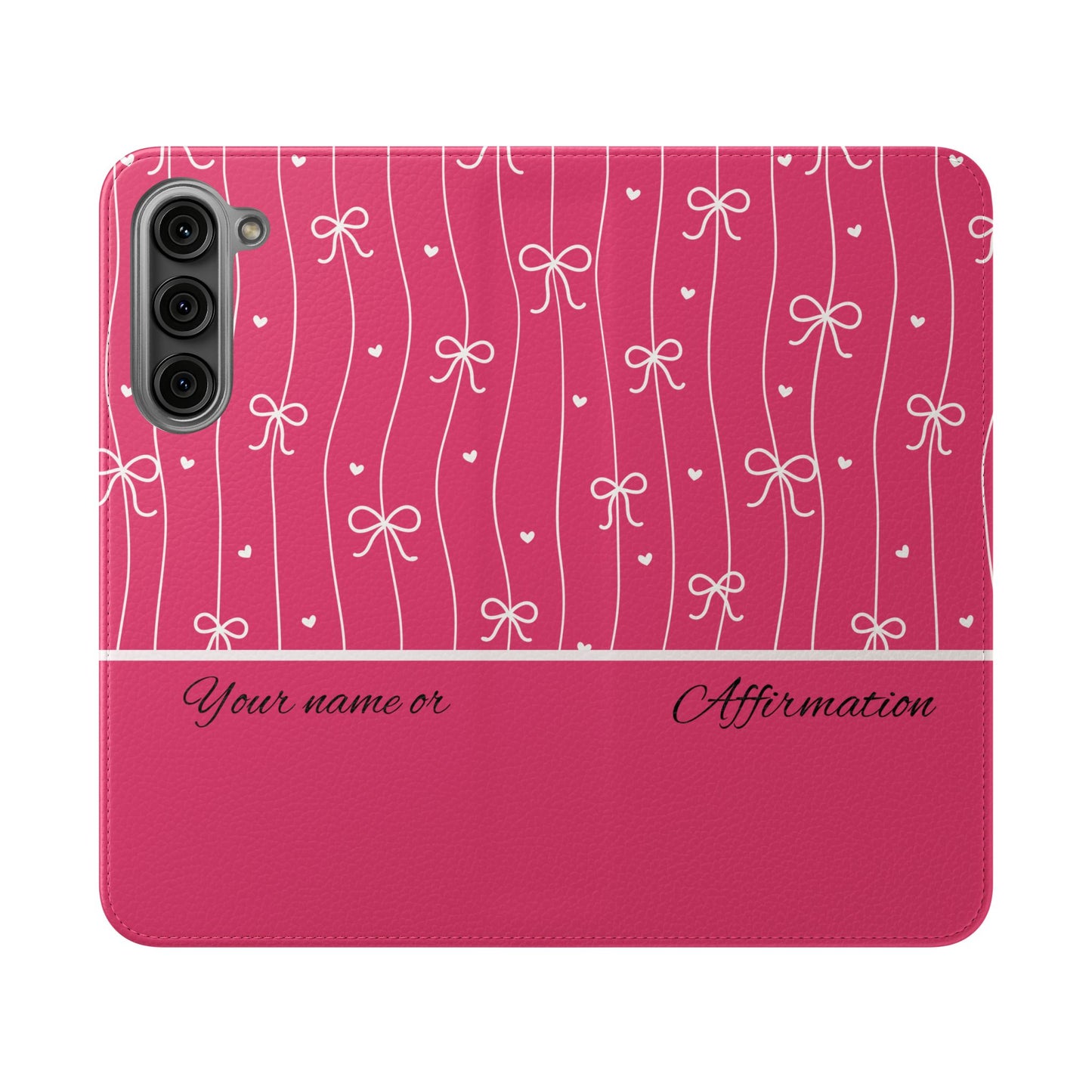 Personalized Pink Bow Coquette Flip iPhone and Samsumg Case — Custom Name or Affirmation Wallet Cover