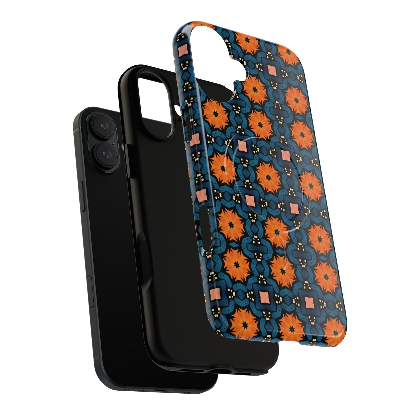 Saffron Tile Bloom Vibrant Floral Tough Magnetic iPhone Case, Durable iPhone Cover, Gift for Her, Floral Design, Unique iPhone Protection.