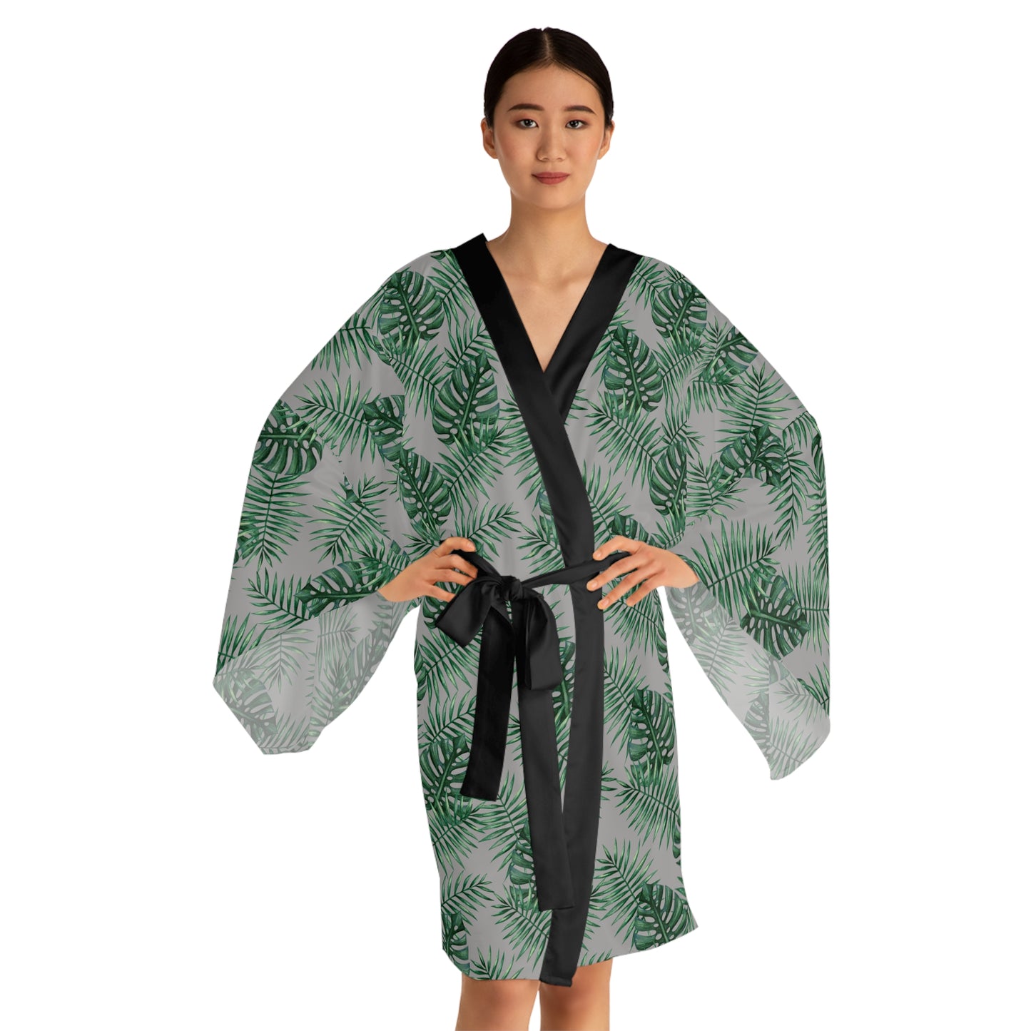 Grey Tropical Bliss Serenity Kimono Robe (AOP)