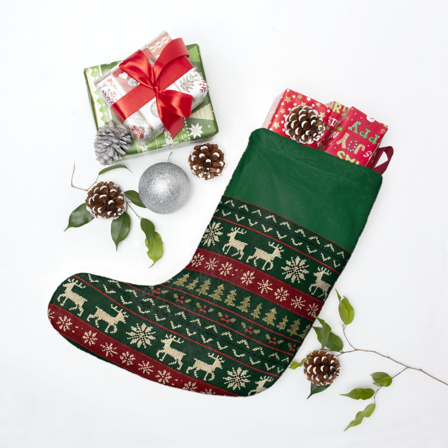 Classic Nordic Reindeer Christmas Stocking