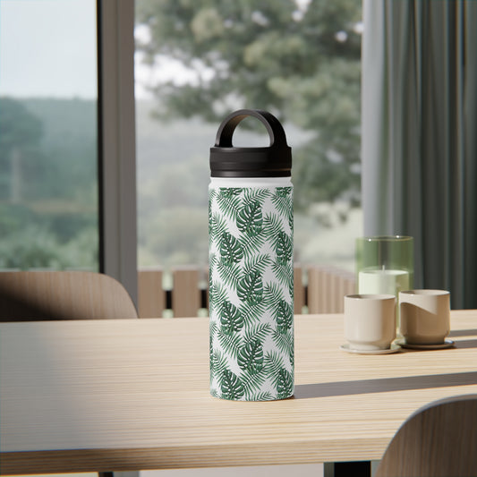 White Tropical Bliss Stainless Steel Water Bottle, Handle Lid