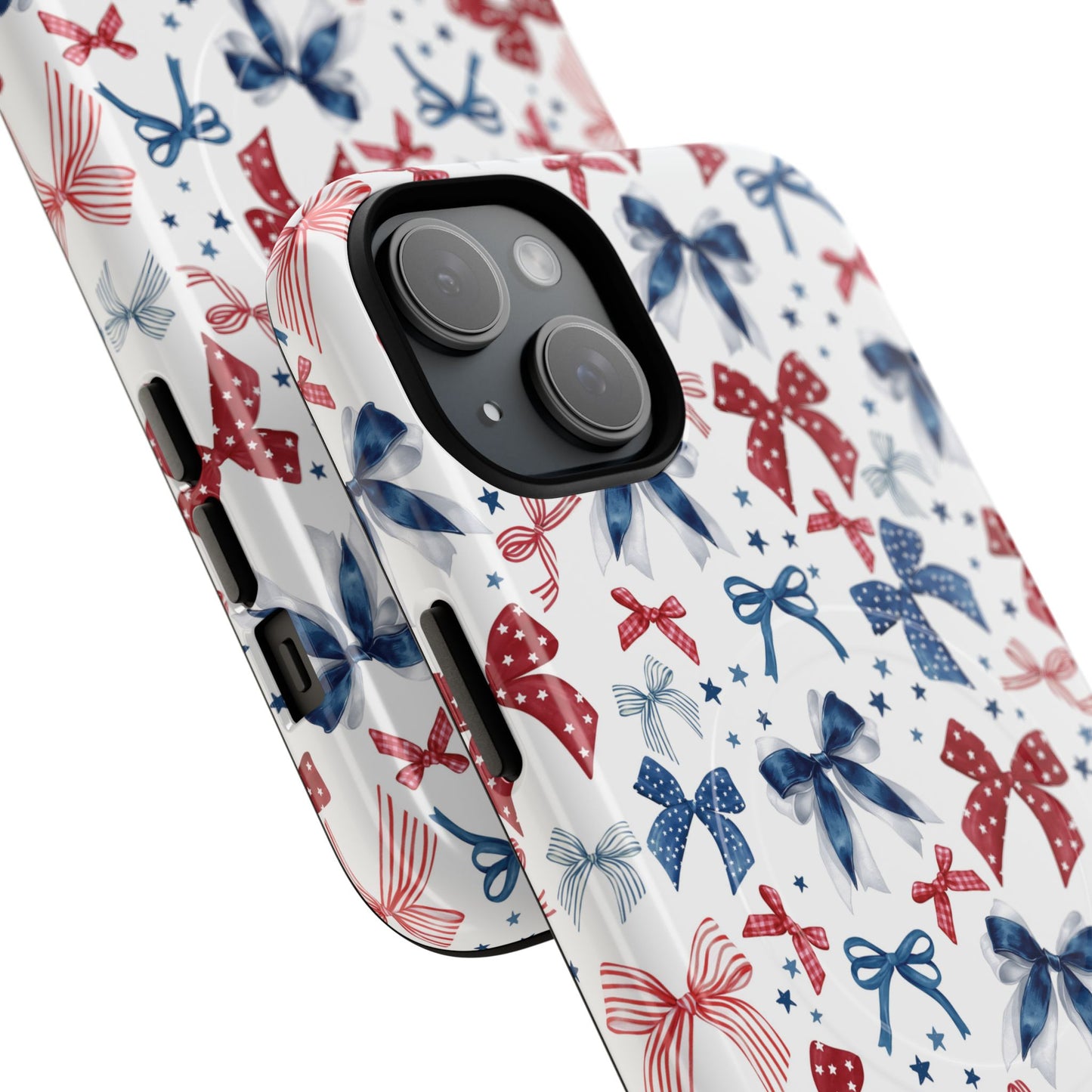Patriotic Coquette Tough iPhone Magnetic Case, Stylish Gift for Her, Summer Celebrations, Cute Bow Design