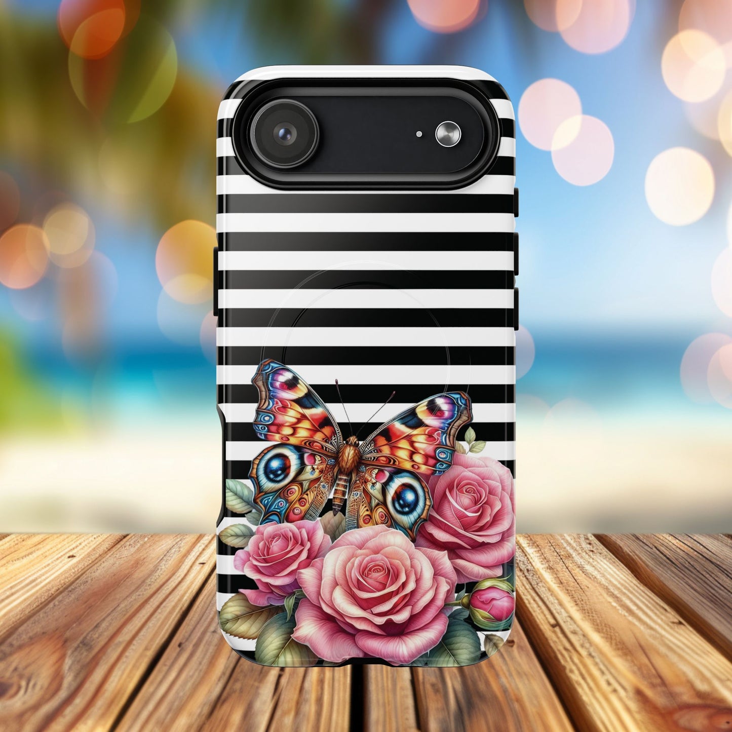 Butterfly & Roses Tough iPhone Magnetic Case, Floral iPhone Cover, Nature-Inspired, Gift for Her, Trendy Accessories