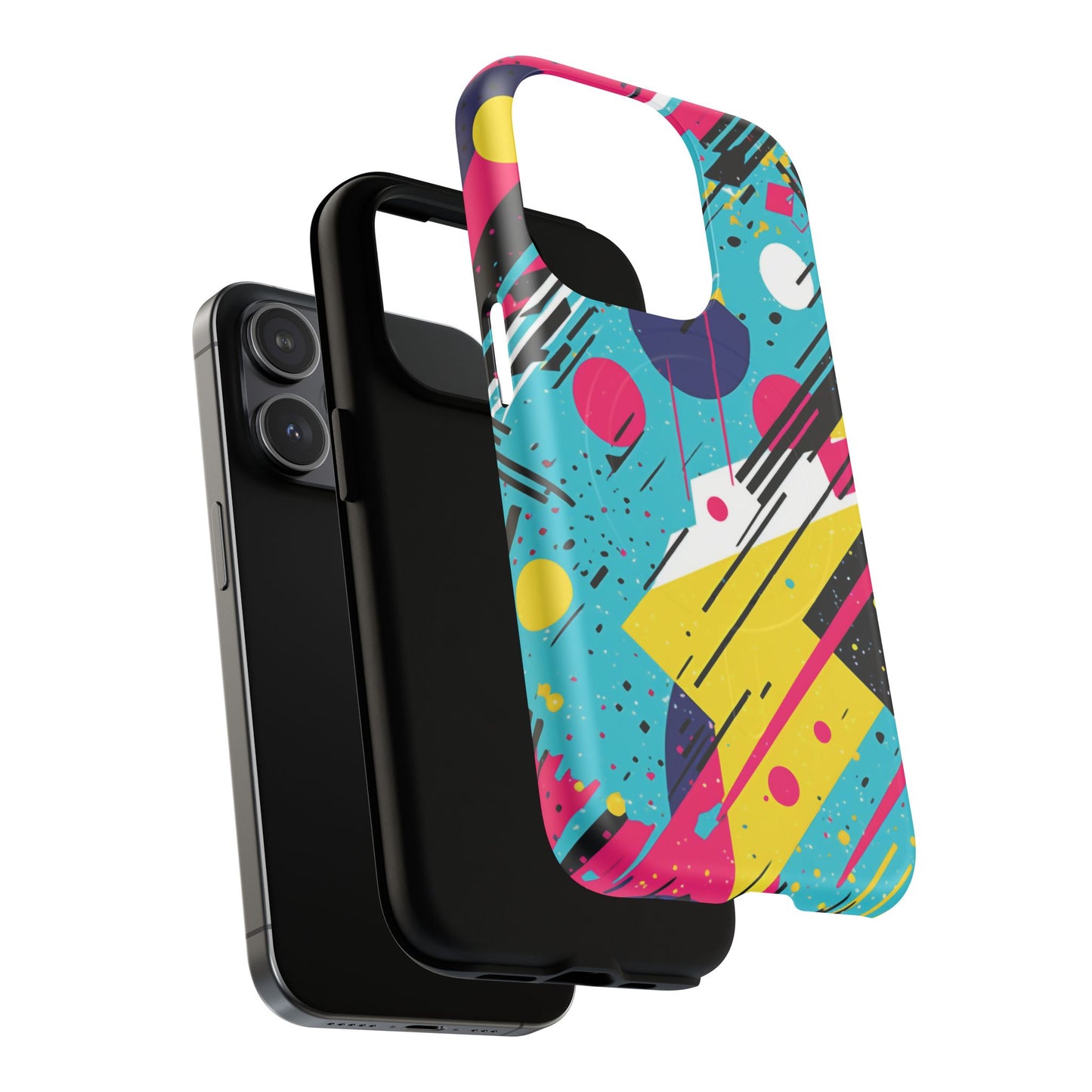 Retro Pop Vibes Magnetic iPhone Case with Abstract Design, Tough iPhone Cover, iPhone Accessory, Gift for Tech Lovers, Trendy iPhone Protector