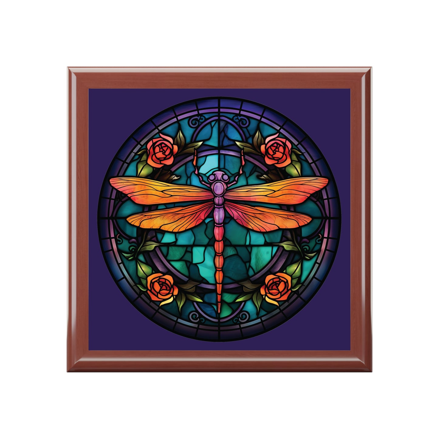 Stained Glass Dragonfly Jewelry Box — Floral Keepsake Box