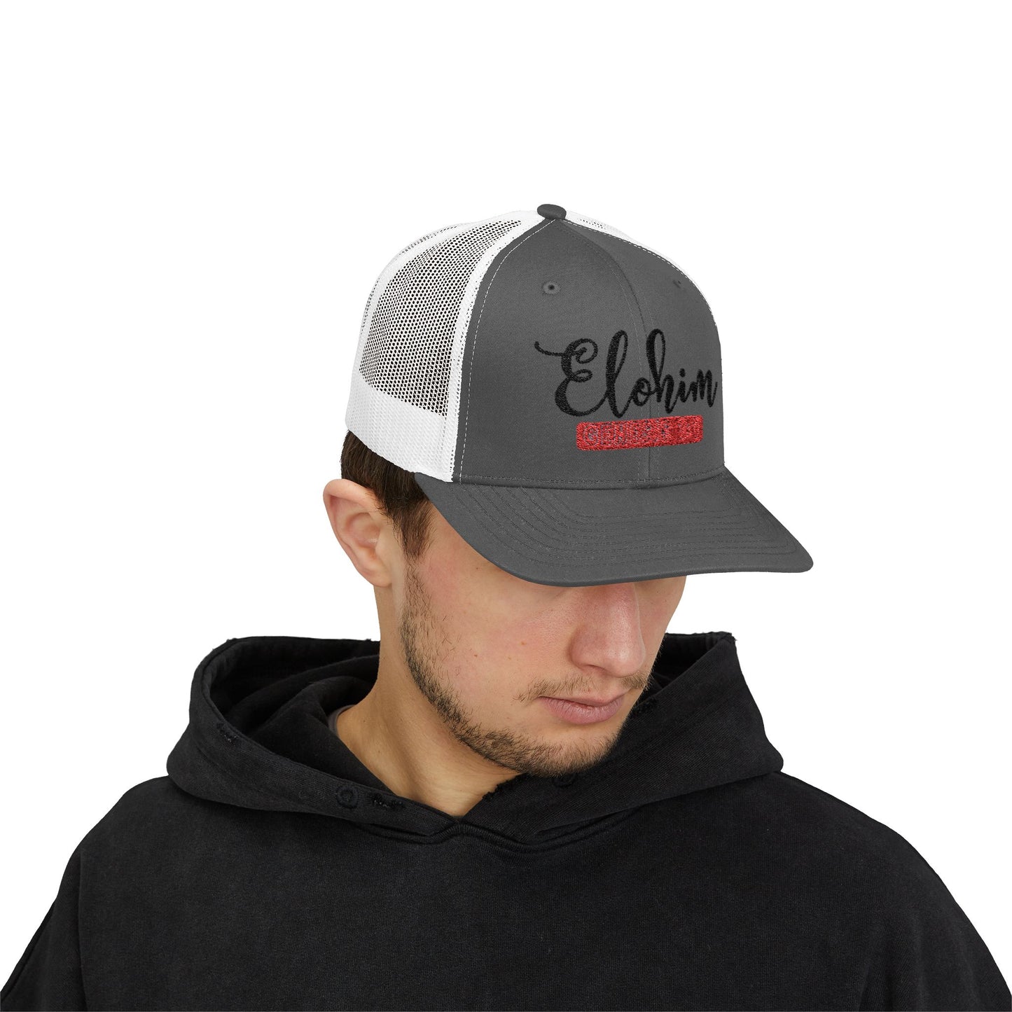 Embroidery 'ELOHIM, GENESIS 1:1' Faith Snapback Trucker Cap - Religious Hat, Stylish Accessory, Gift for Believers, Casual Wear, Outdoor Events, Faith-Based, Name of GOD.