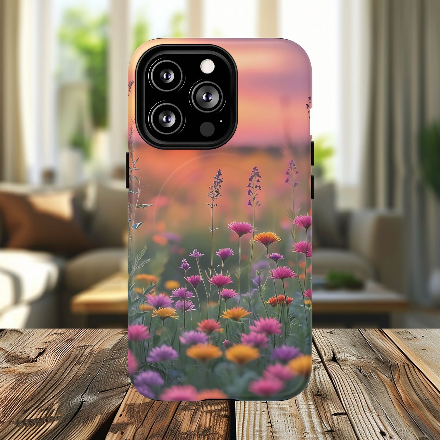 Floral Sunset Phone Case, Tough Magnetic Cases for iPhone, Nature Lover Gift, Durable Protection, Eco-Friendly Phone Accessory
