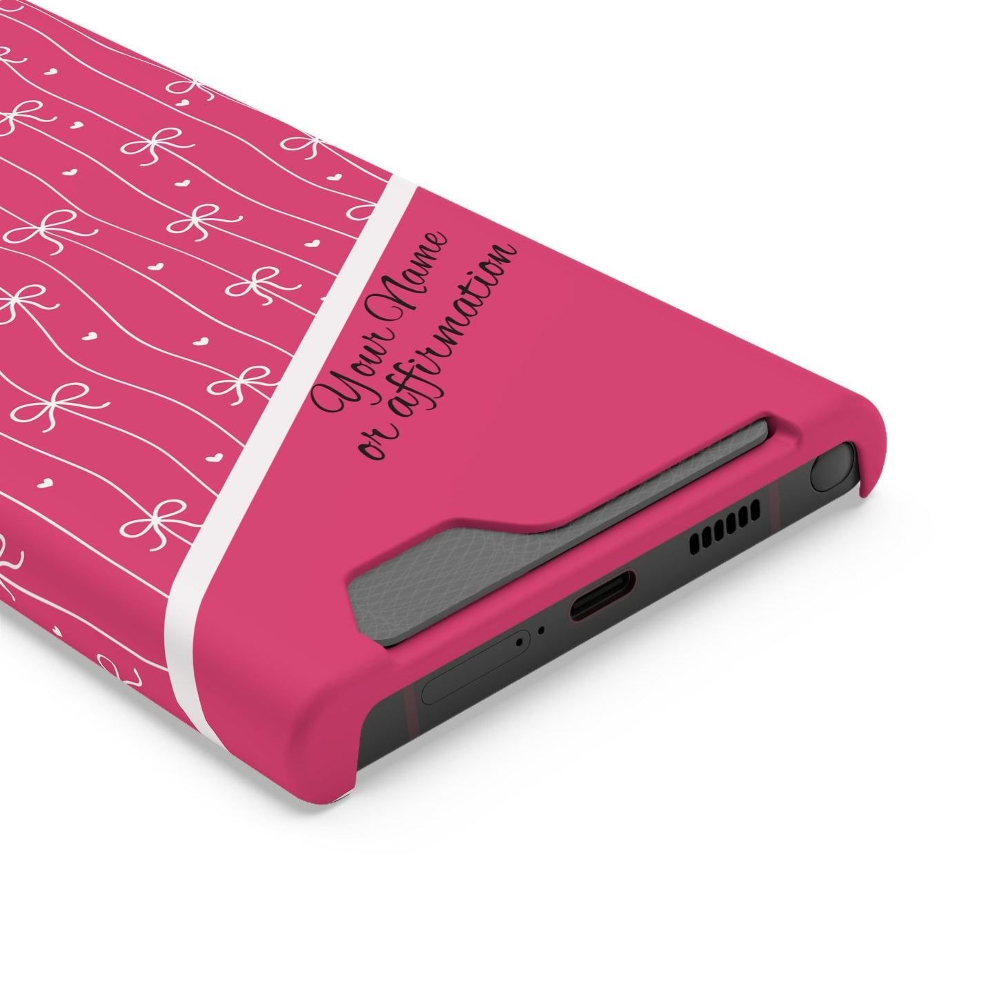 Personalized Pink Bow Coquette iPhone and Samsung Card Case — Custom Name or Affirmation
