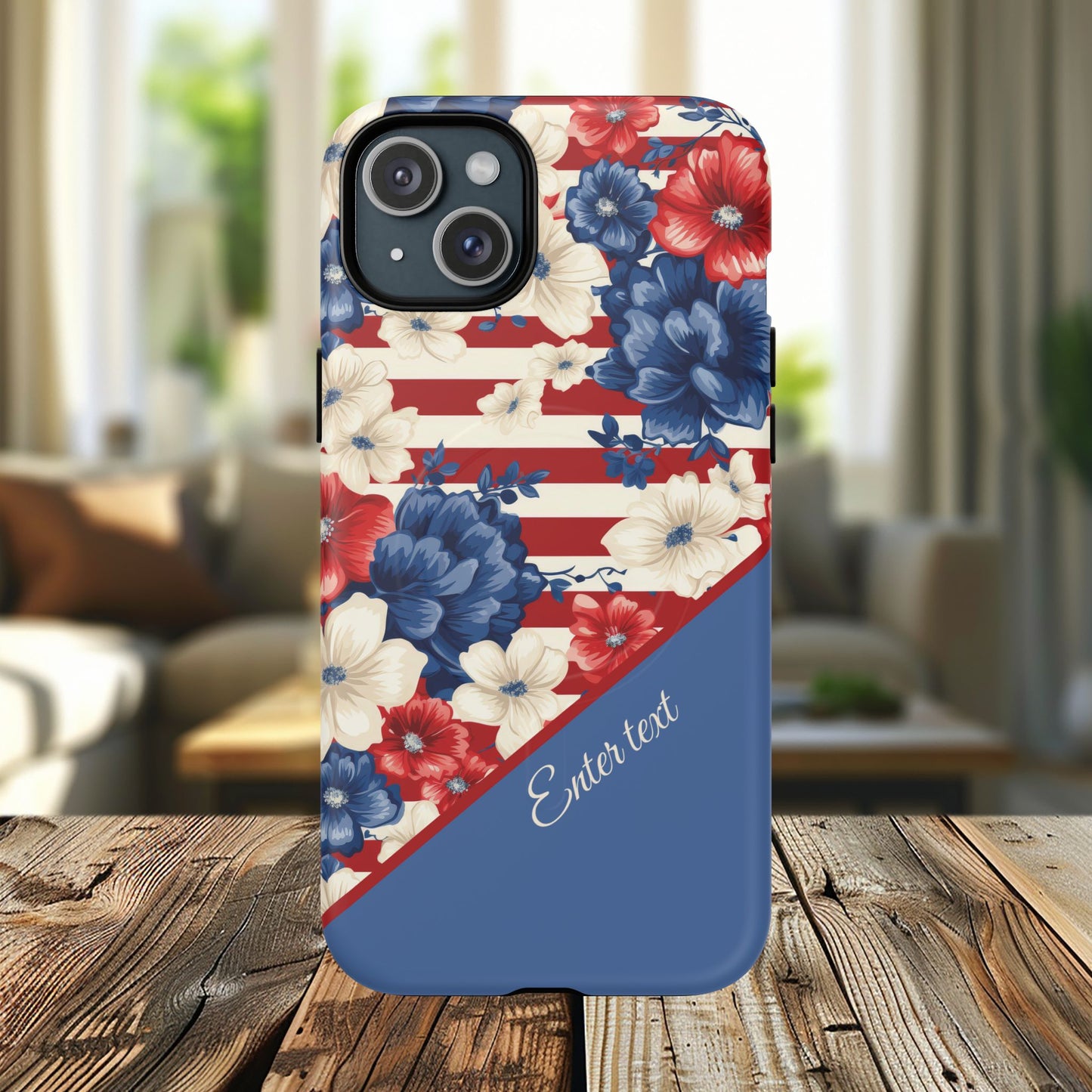 Personalized Stars, Stripes & Petals Tough Magnetic MagSafe Case, Patriotic Cover, Floral Design, Durable Protection, Gift for Her, Summer Vibes