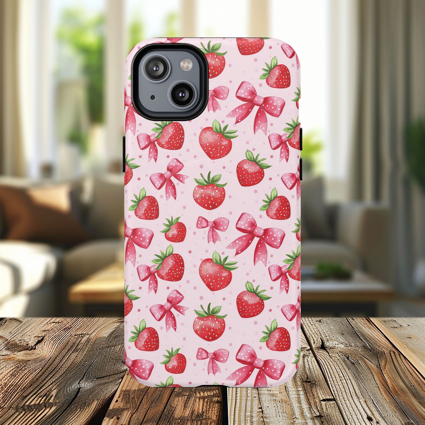 Strawberry Blush Coquette Magnetic Tough iPhone Cases - Funky Fruit Cases, Floral iPhone Cover, Trendy Gifts, iPhone Accessories, Strawberry Lover