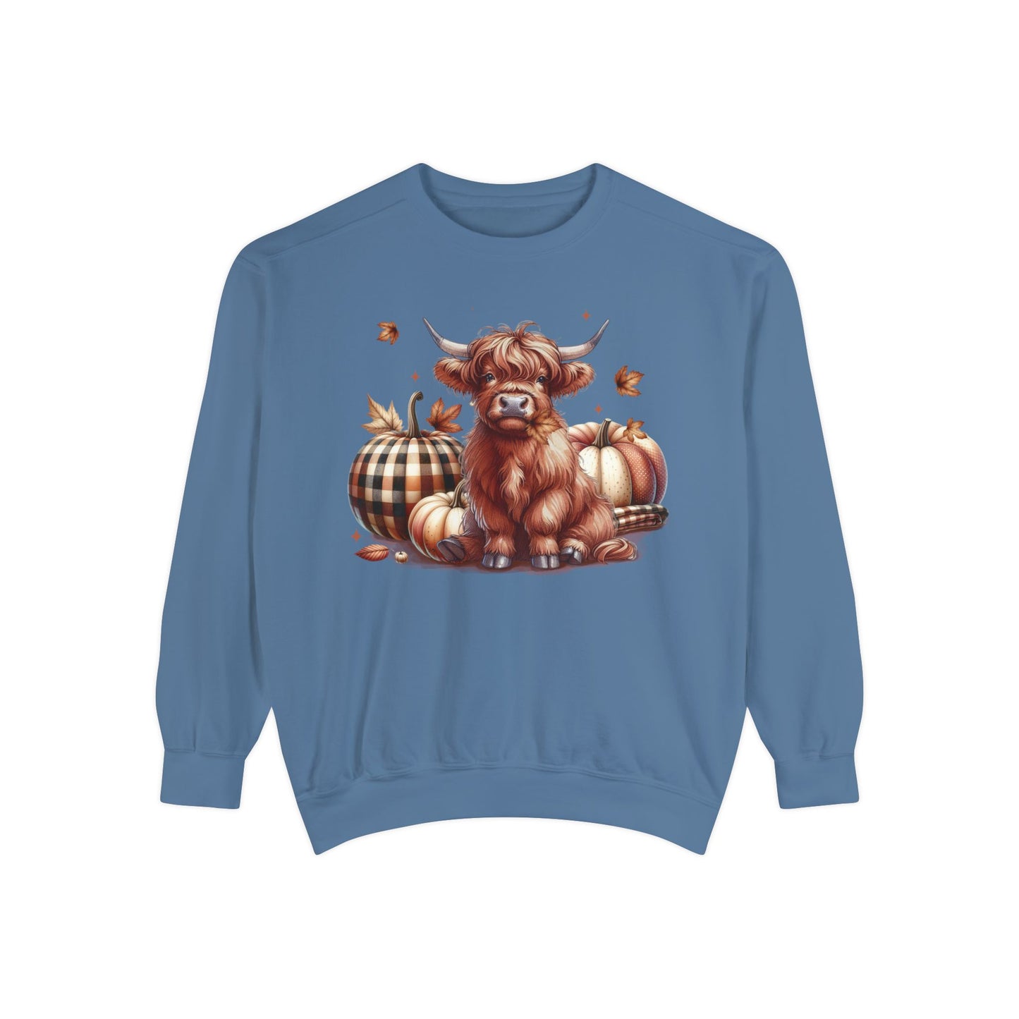 Autumn Highland Cow Charm Unisex Garment-Dyed Sweatshirt