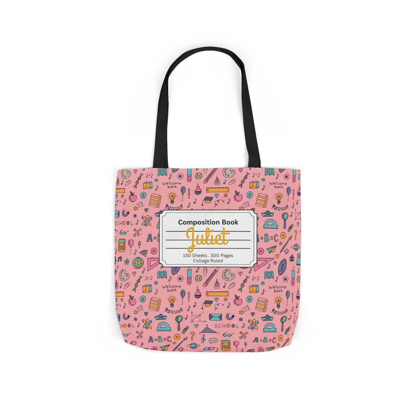 Personalized Pink Chalkboard Chic Composition Book Inspired Canvas Tote Bag with Colorful Straps, Cute School Bag, Eco-Friendly Tote, Back to School Shopping Bag, Teacher Gift Idea