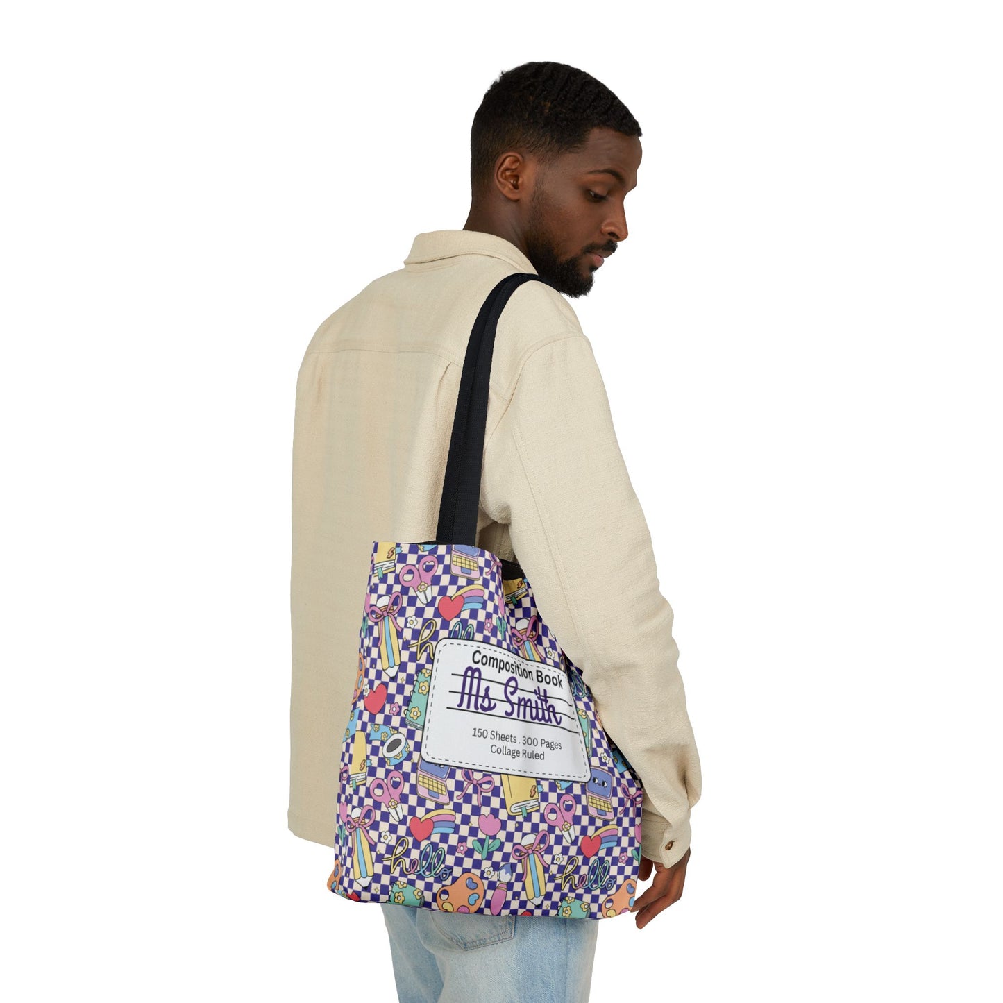 Personalized Purple Doodle Daydream Composition Book Inspired Canvas Tote Bag with Colorful Straps, Cute School Bag, Eco-Friendly Tote, Back to School Shopping Bag, Teacher Gift Idea
