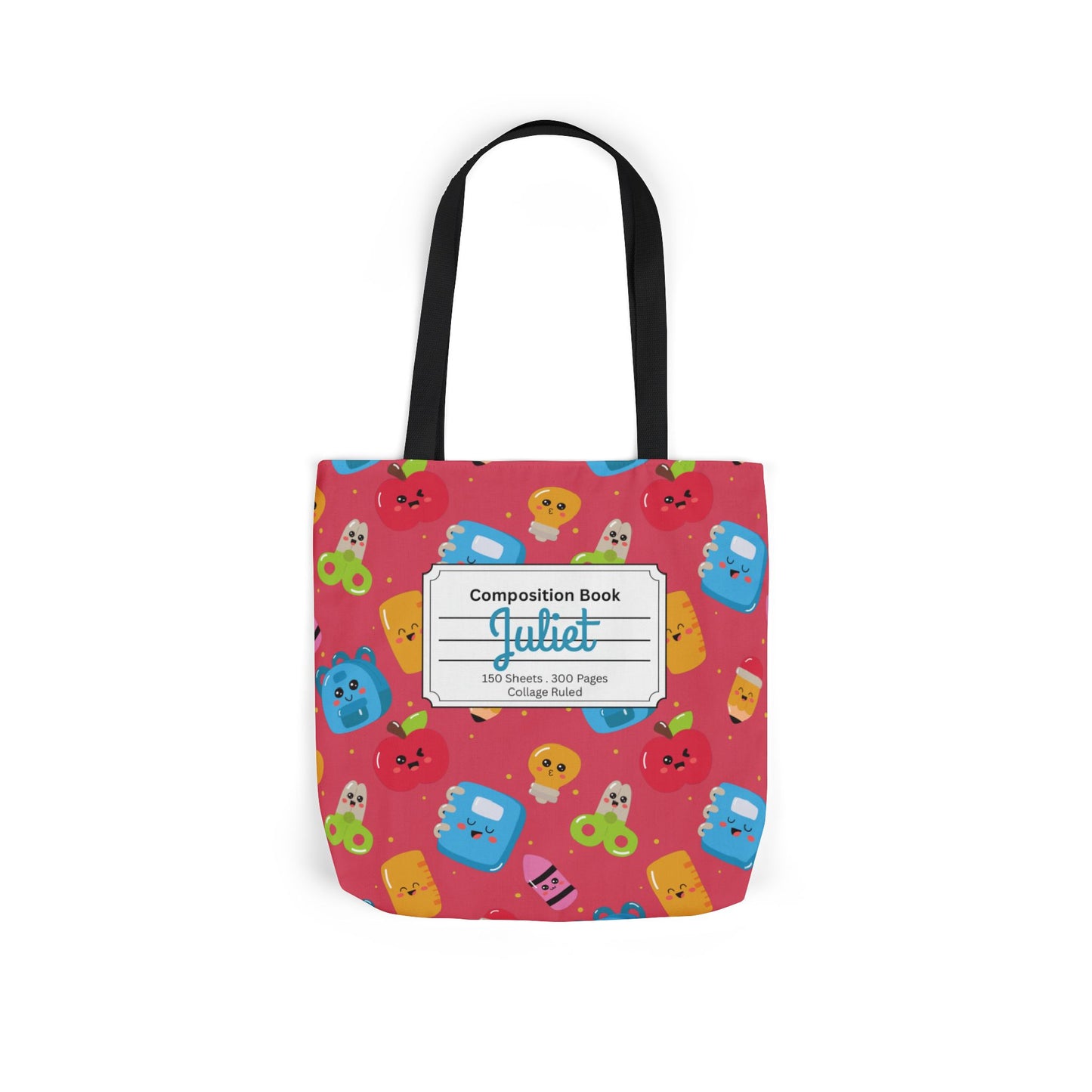 Personalized Kawaii Composition Book Inspired Canvas Tote Bag with Colorful Straps, Cute School Bag, Eco-Friendly Tote, Back to School Shopping Bag, Teacher Gift Idea