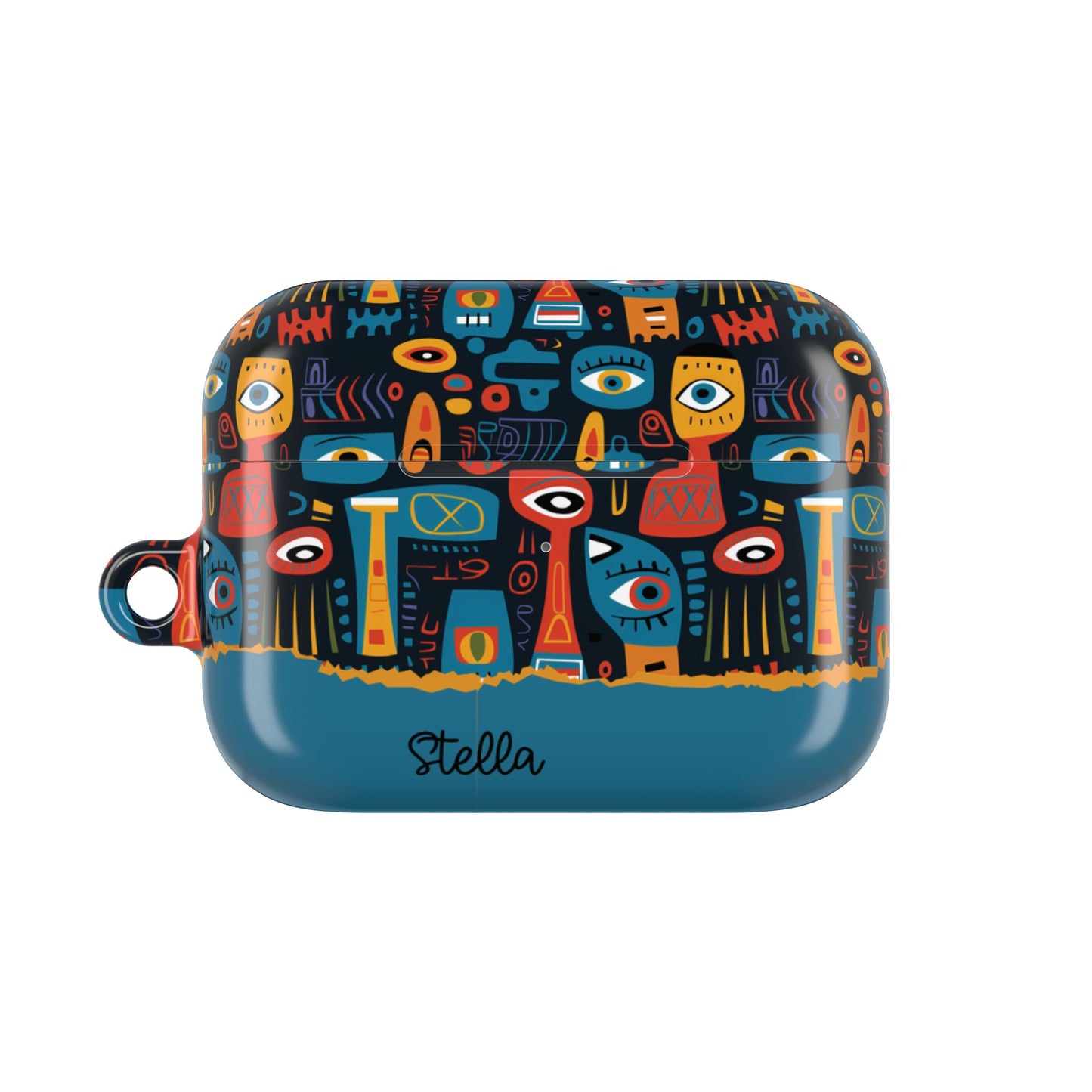 Personalized Abstract Eye Pattern AirPod Case — Colorful Tribal Graphic with Custom Text/Name