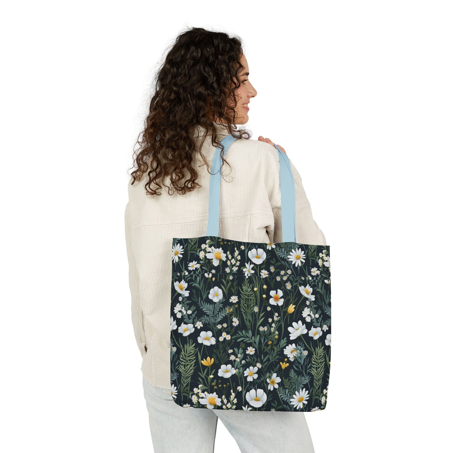 Daisy Delight Floral Canvas Tote Bag with 5-Color Straps | Eco-Friendly Shopping Bag