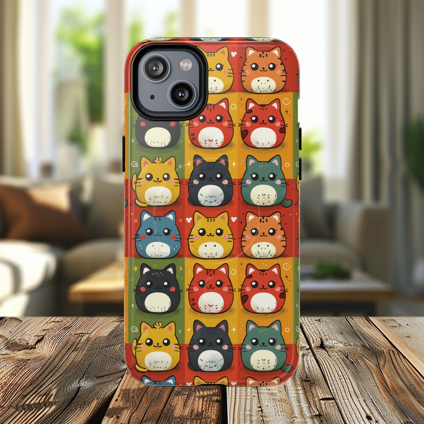 Cute Kawaii Cat iPhone Case, Tough Magnetic iPhone Case, Animal Lover Gift, Kawaii iPhone Cover, Fun Cat Design