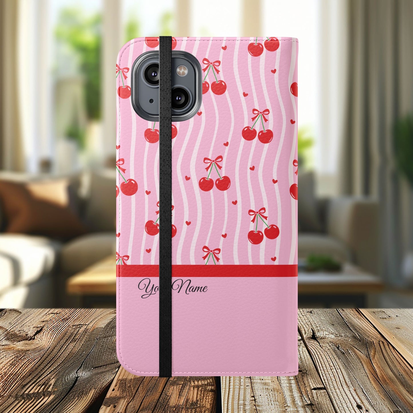 Personalized Cherry Blossom Dreams Flip iPhone and Samsung Cases — Wallet Folio with Name & Affirmation.