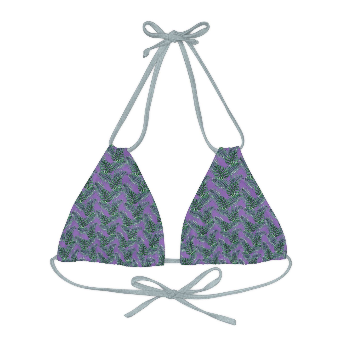 Purple Tropical Bliss Strappy Triangle Bikini Top (AOP)- (PY)