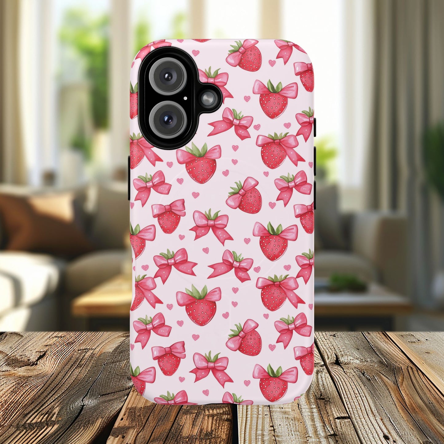 Strawberry Coquette Sweetheart Magnetic iPhone Case, Cute iPhone Cover, Gift for Her, Floral Tech Accessory, Stylish Protection, Mother's Day Gift