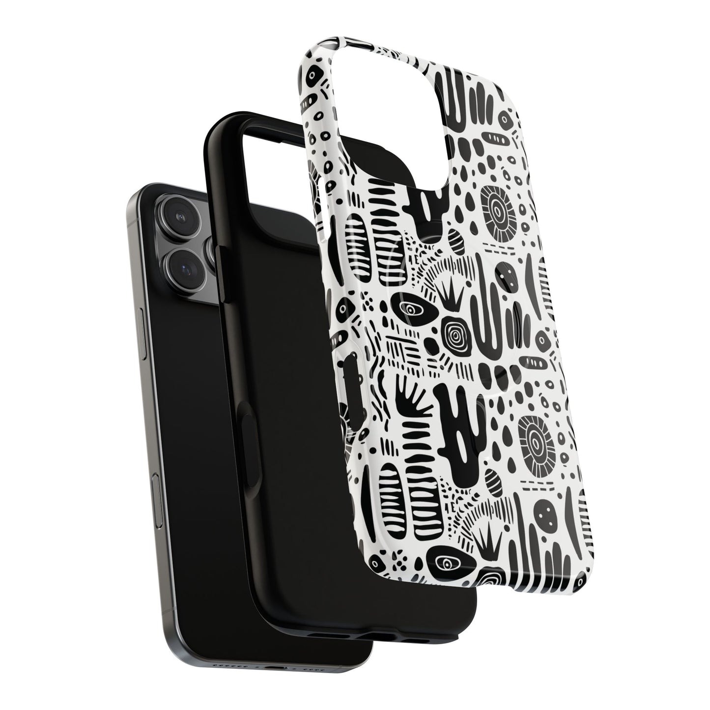 Abstract Monochrome Tough Magnetic iPhone Cases, Stylish Phone Cover, Durable Phone Protector, Modern Tech Accessories, Unique Gift Ideas