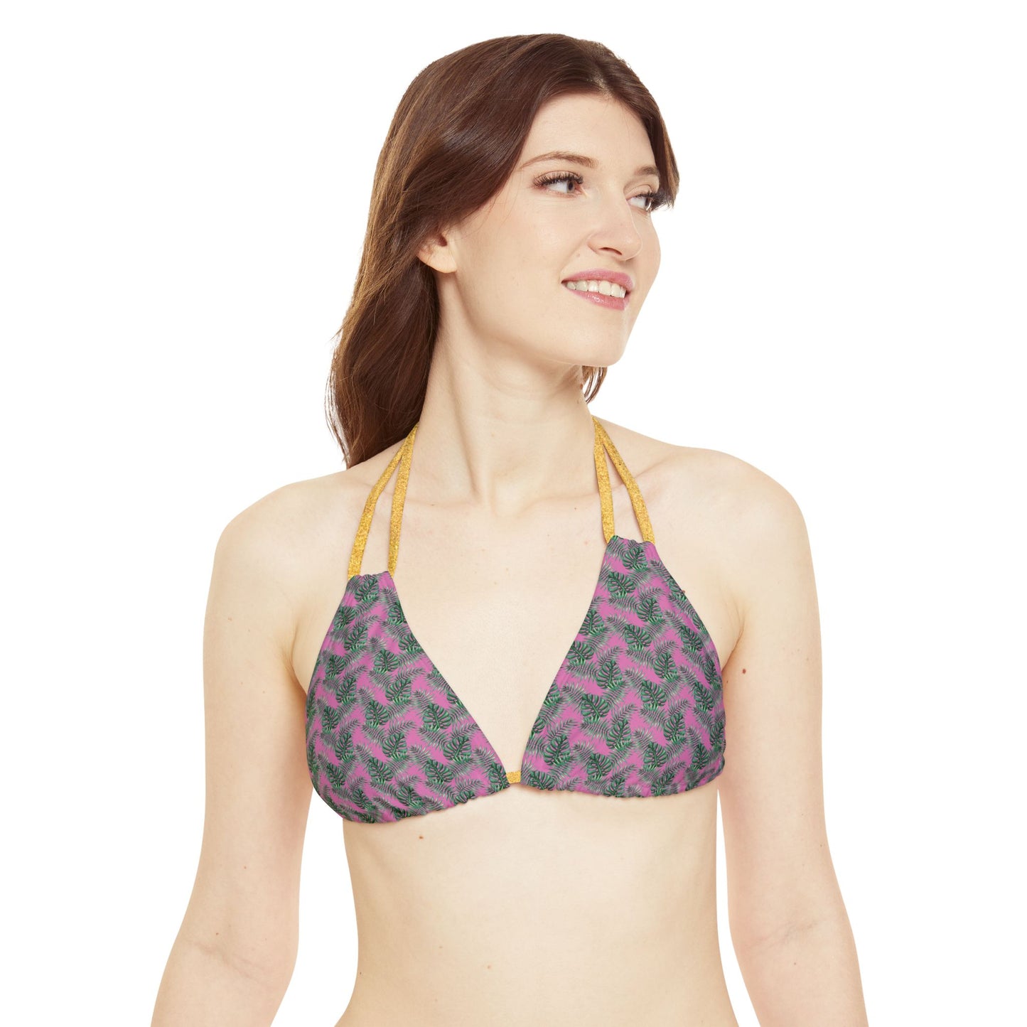 Pink Tropical Bliss Strappy Triangle Bikini Top (AOP)- (PY)