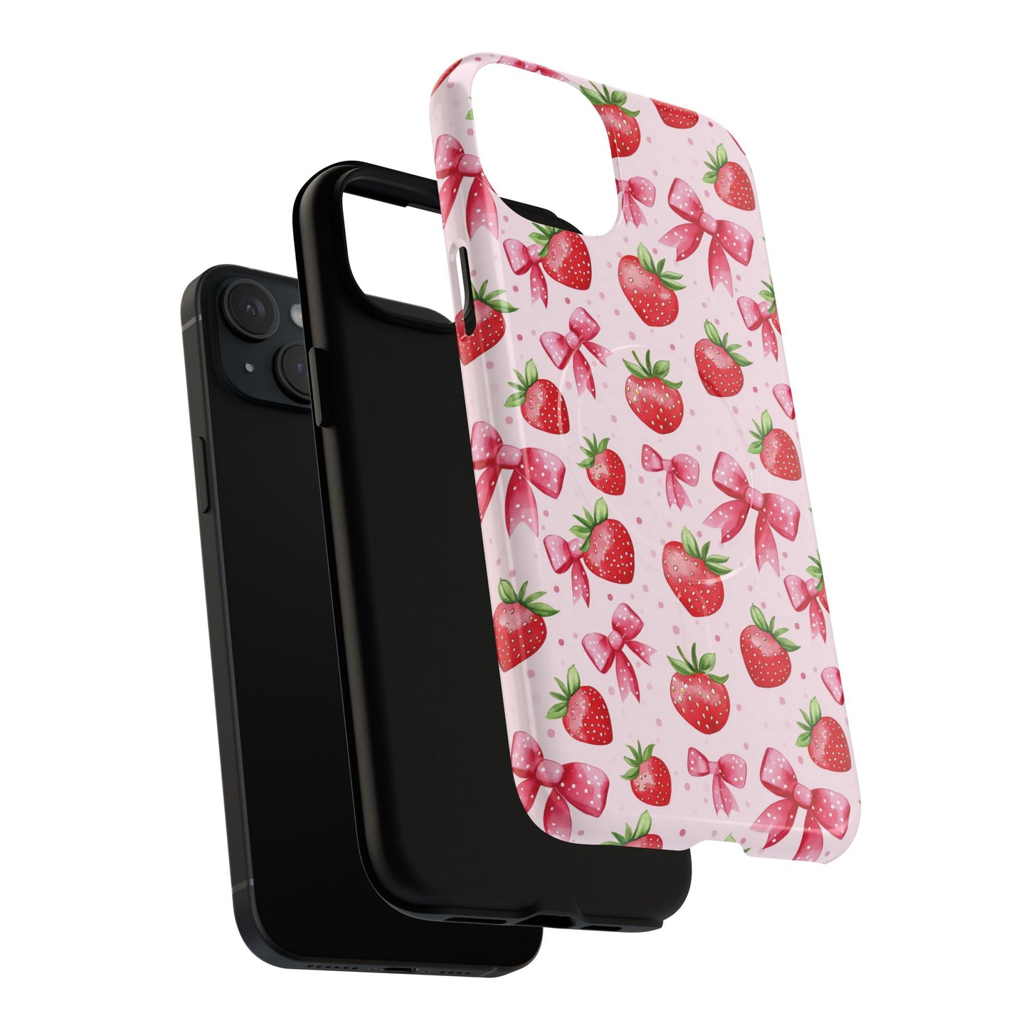 Strawberry Blush Coquette Magnetic Tough iPhone Cases - Funky Fruit Cases, Floral iPhone Cover, Trendy Gifts, iPhone Accessories, Strawberry Lover