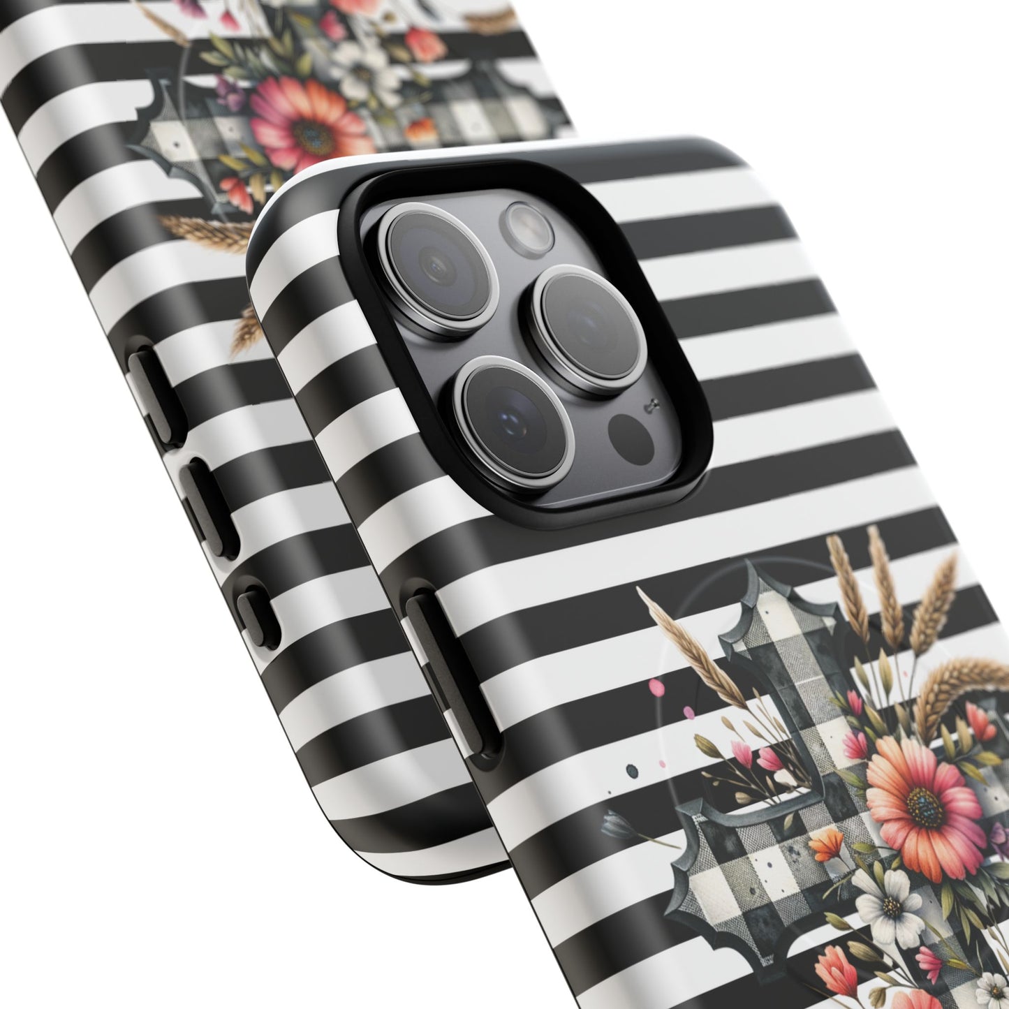 Grace in Bloom Tough Magnetic iPhone Case with Floral Cross Design, Boho iPhone Cover, Striped iPhone Case, Unique Religious Gift, Trendy Cell iPhone Accessory.