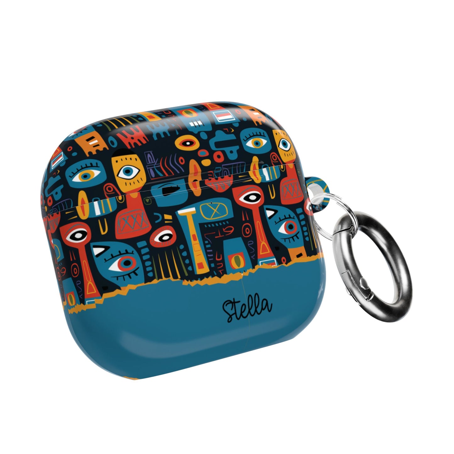 Personalized Abstract Eye Pattern AirPod Case — Colorful Tribal Graphic with Custom Text/Name