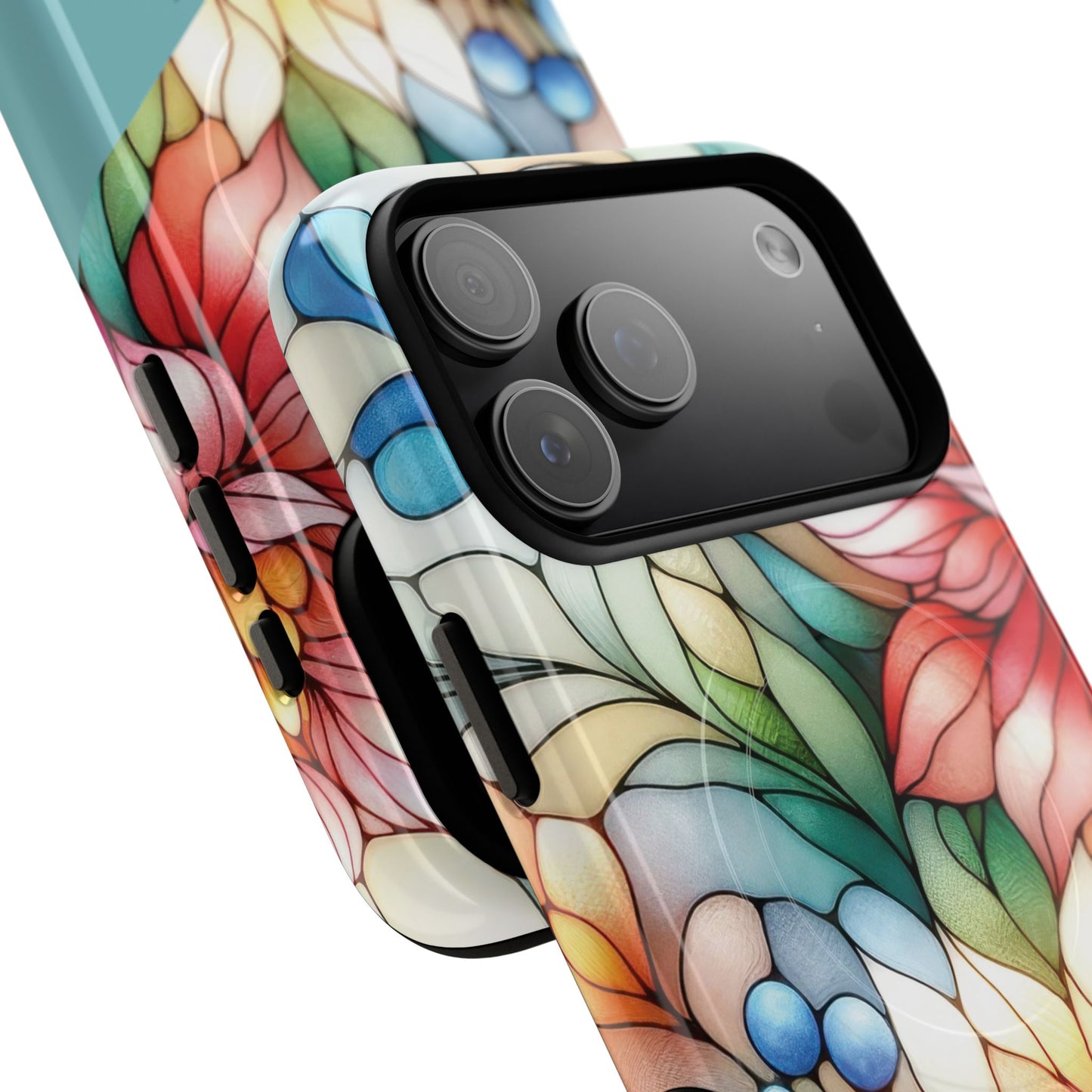 Personalized Radiant Gardenlight Stained Glass Tough MagSafe Magnetic Case, Vibrant Flower Cover, Durable Protective Case, Unique Gift for Her, Spring Elegance, iPhone® 13, 14, 15, 16, 17, Pro, Pro Max, Plus Cases.