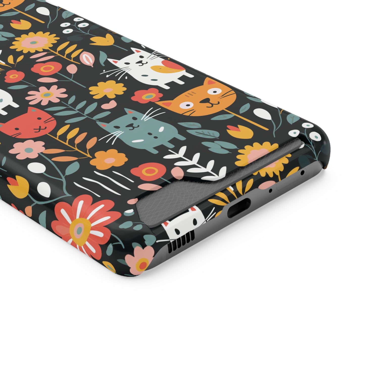 Whimsical Feline Garden iPhone and Samsung Case With Card Holder