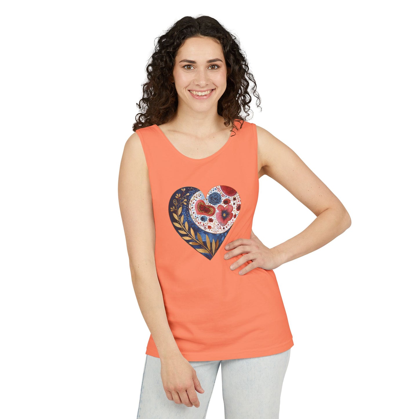 Floral Hearts Unisex Garment-Dyed Tank Top