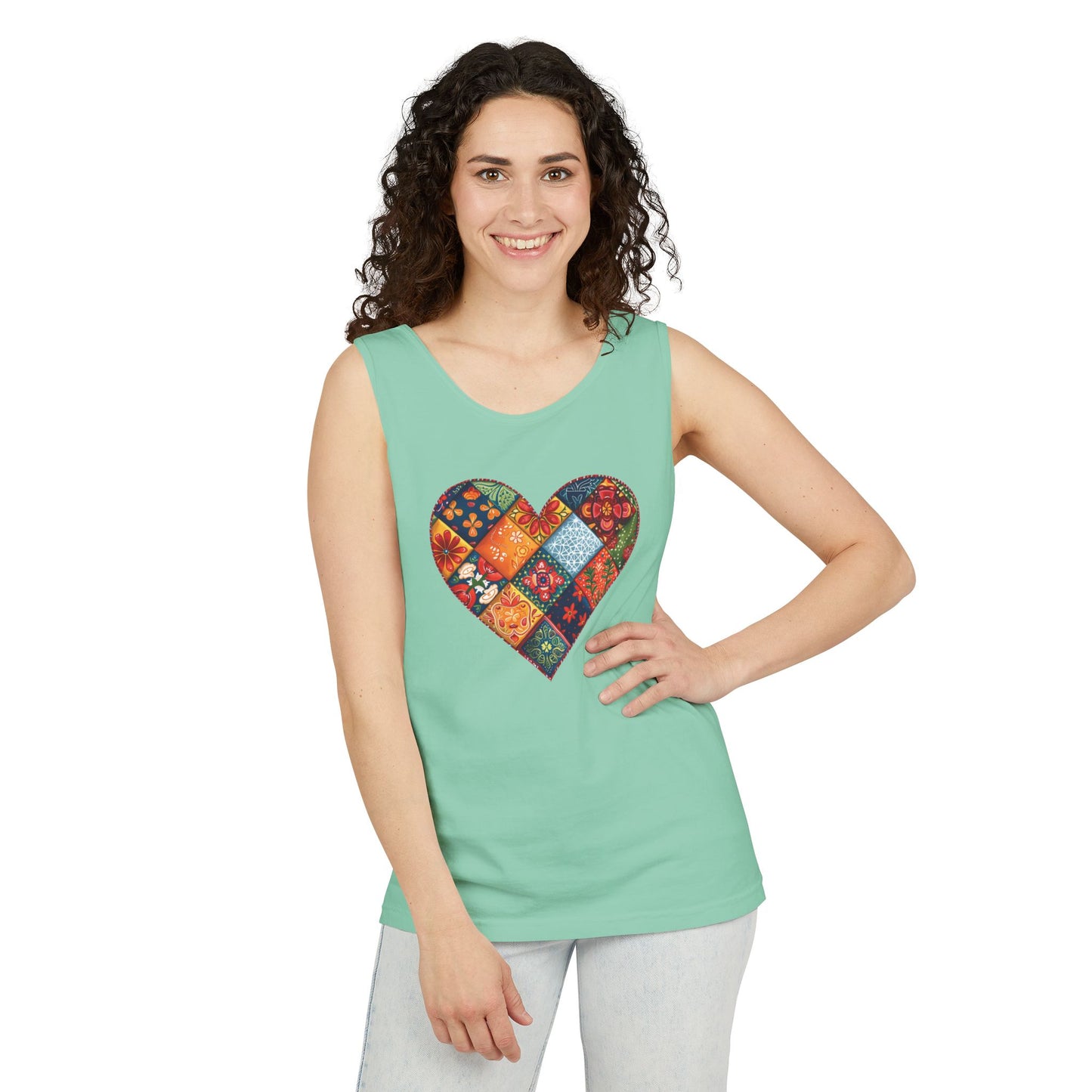 Patched Hearts Unisex Garment-Dyed Tank Top