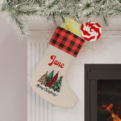 Personalized Buffalo Plaid Christmas Stocking – Custom Name with Festive Tree Design
