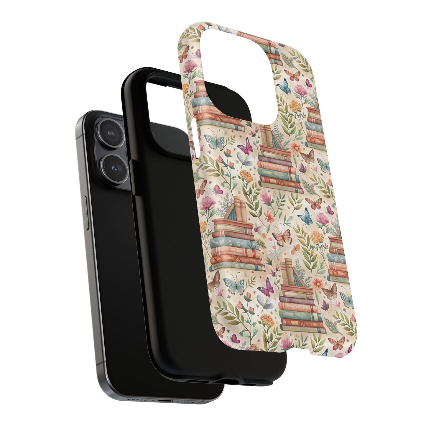 Colorful Bookworm Tough Magnetic iPhone Case,  Floral Butterfly Print, Gift for Readers, Tough IPhone Protective Cover, Bookish iPhone Case.