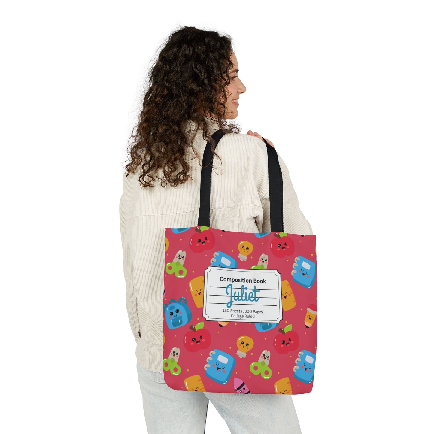 Personalized Kawaii Composition Book Inspired Canvas Tote Bag with Colorful Straps, Cute School Bag, Eco-Friendly Tote, Back to School Shopping Bag, Teacher Gift Idea